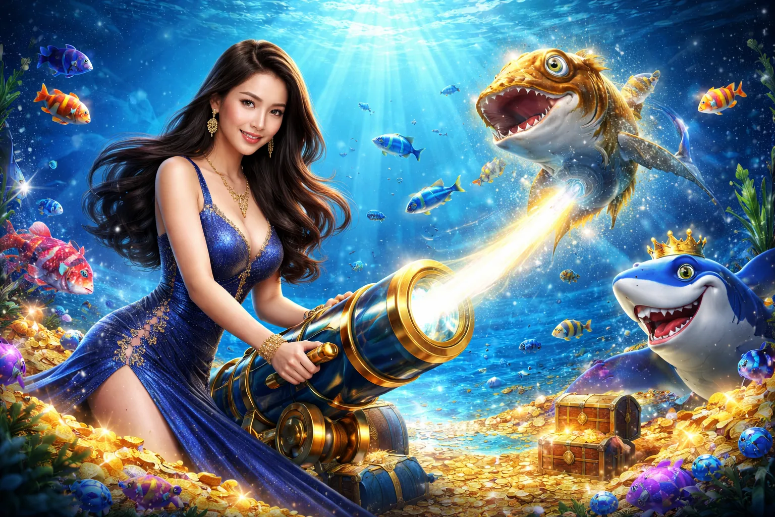 Hình ảnh game bắn cá J88.best với cá vàng và kho báu